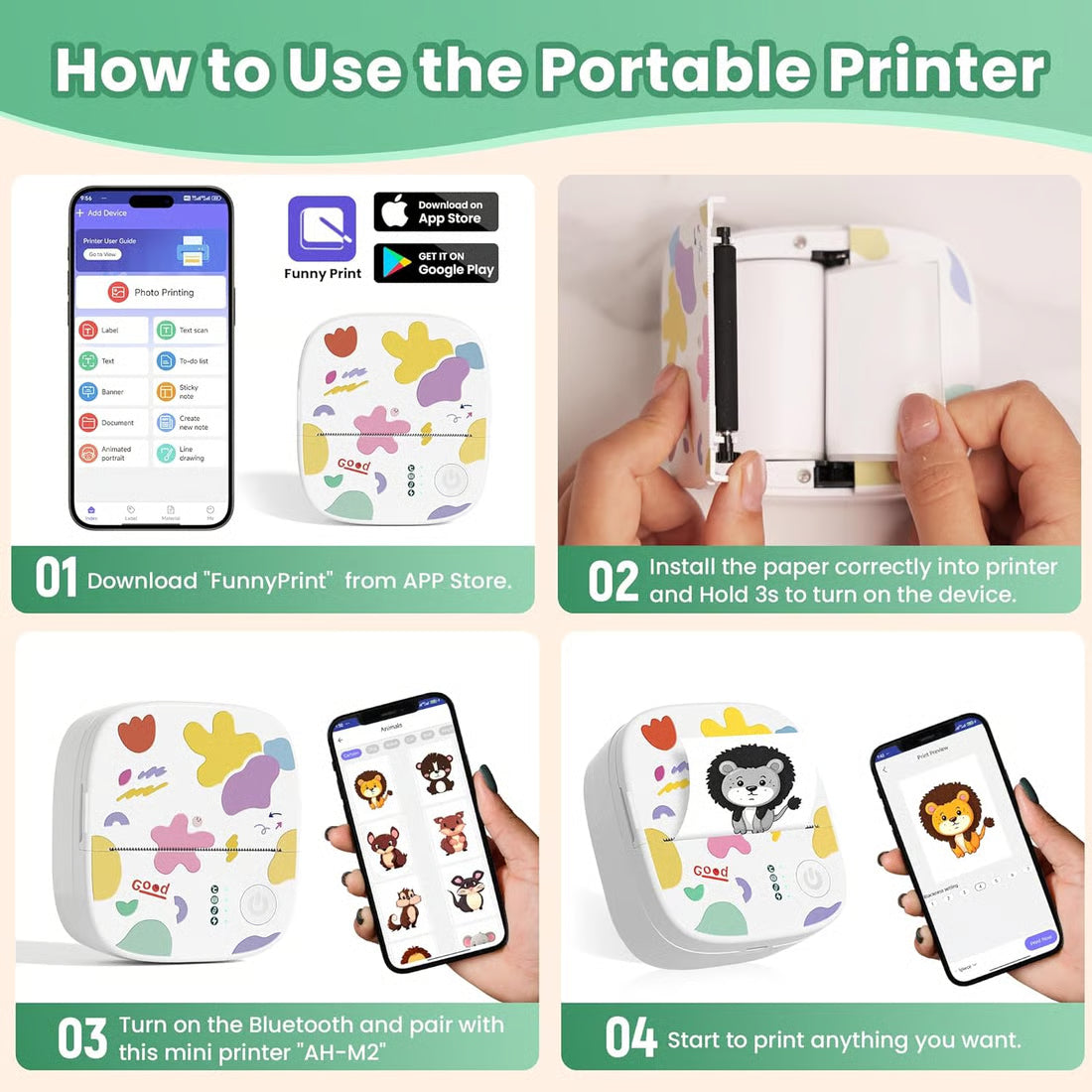 MINI Portable Sticker Printer. Bluetooth Inkless Printpods,Pocket Label Maker Suitable for creative kids